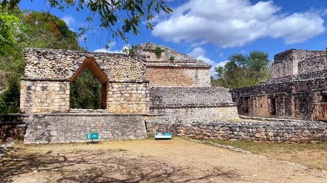 Ancient stone Maya corbeled archway at Ek Balam ruins in Yucatan