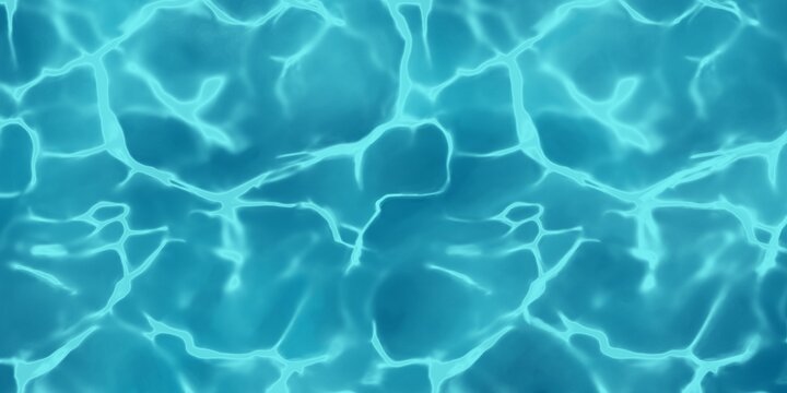 Bright turquoise blue water caustics pattern with glowing light refraction and ripple effects