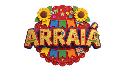Fototapeta premium Arraia Festa Junina Celebration with Sunflowers and Bunting Flags 