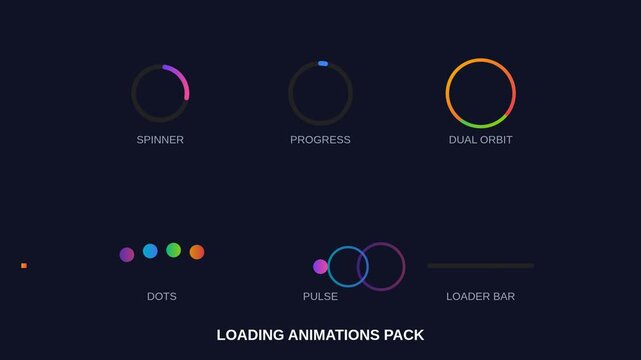 Minimalist loading animations pack, colorful UI progress bars and spinners, modern web interface elements for app development and digital design