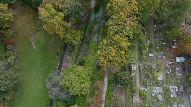 Aerial view of the Botanical Gardens and Cemetery in Napier, New Zealand. The park provides green space for recreation.