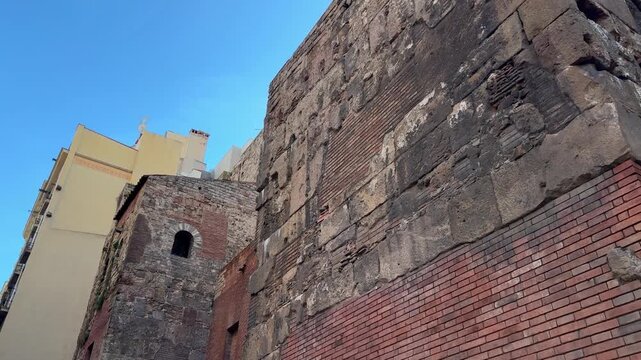 Roman Walls of Barcelona Old City Center Ancient Ruins