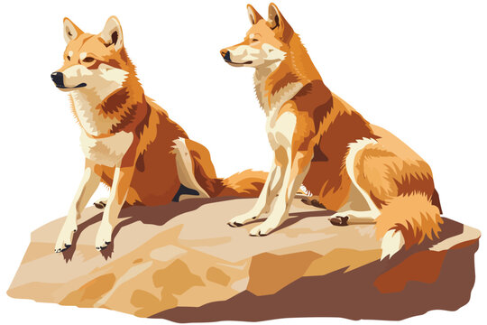 Dingos on a rock isolated