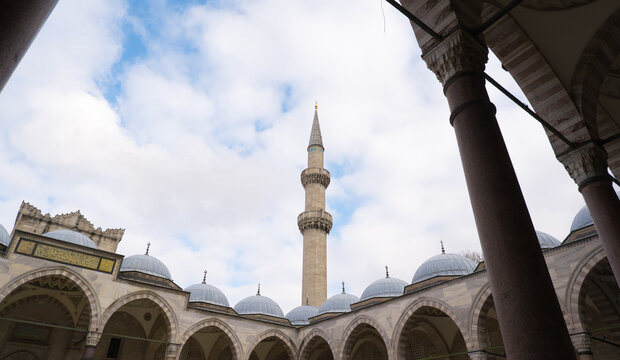 Courtyard of the Suleymaniye Mosque in Istanbul, Turkey.