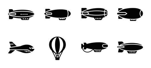 Airship and Hot Air Balloon Icons, Vintage Aircraft Vector Graphics, Retro Zeppelin Collection © Sijan