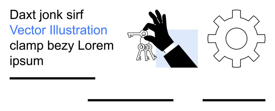 Access control, technical processes, business solutions, locksmith services, system management, security organization. A hand holding keys next to a gear symbol. Access control and technical
