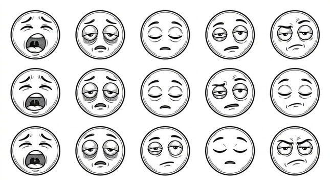 Collection of hand-drawn emoticons showing various emotions and expressions.
