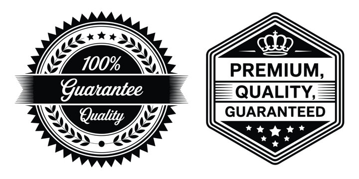 100 Percent Guarantee Quality Rosette Seal, Premium Quality Guaranteed Hexagon Crown Badge, Starburst Edge for Product Packaging, E-Commerce Label, and Brand Trust Seal
