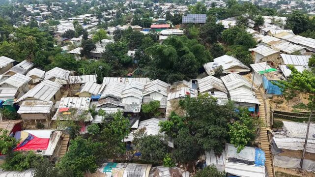 Aerial Drone View of Refugee Camp Settlement in Cox&rsquo;s Bazar Bangladesh