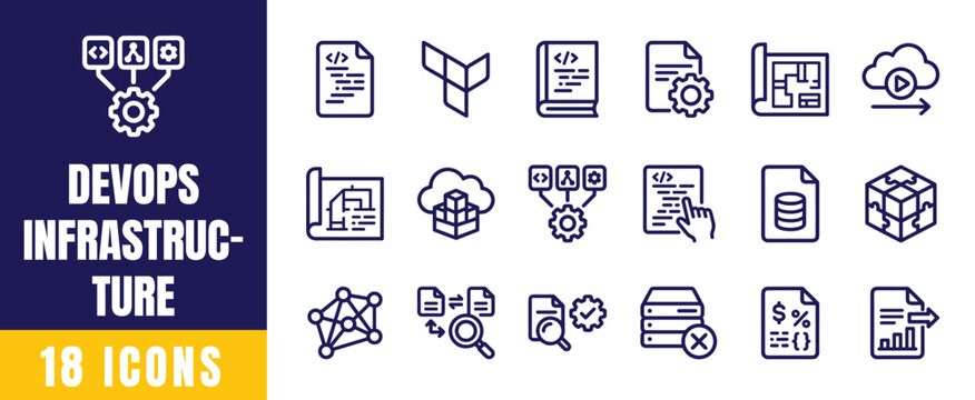 DevOps Infrastructure Icons Set &ndash; 18 Line Icons for CI/CD, Deployment, Containers, and Cloud Architecture