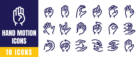 Fototapeta premium Hand Motion Icons Set – 18 Line Icons for Gesture Control, Touch Interaction, Movement, and Swipe Actions