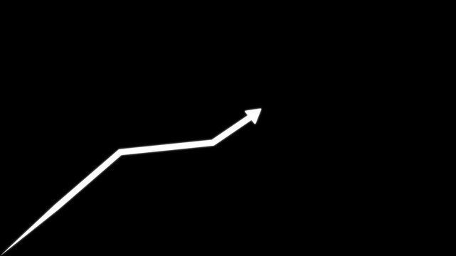 White Arrow Pointing Upwards and Rightwards on Black Background. Business growth concept in graph chart showing marketing. animation