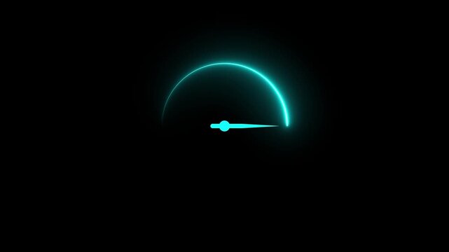 Glowing neon speedometer icon black background. neon line Digital speed meter animation,