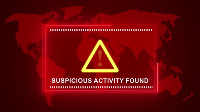 Suspicious activity found warning. Cyber security defense and system protection from hackers, secure digital systems. animation