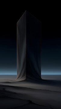 Abstract dark monolith standing in a mysterious void landscape.