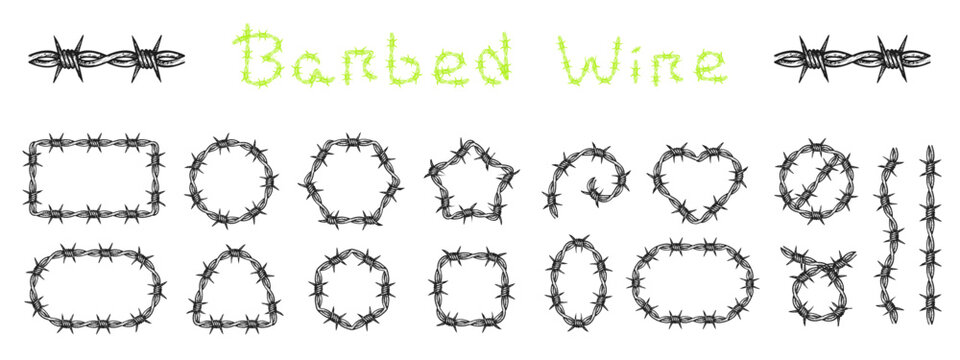 modern barbed wire shapes vector collection with abstract frames hearts circles stars and aesthetic design
