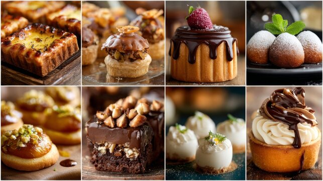 Baked goods collage displays a variety of sweet and savory pastries, tarts, and desserts from a local bakery visit