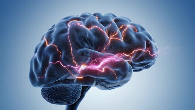 Dynamic Visuals Of Brain Neural Activity In Three Frames.