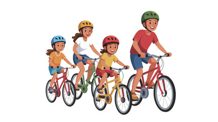 Fototapeta premium Four happy kids riding colorful bikes together in a sunny outdoor setting Vector