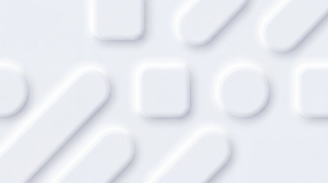 Abstract 3D conceptual white neumorphism background with soft geometric embossed shapes