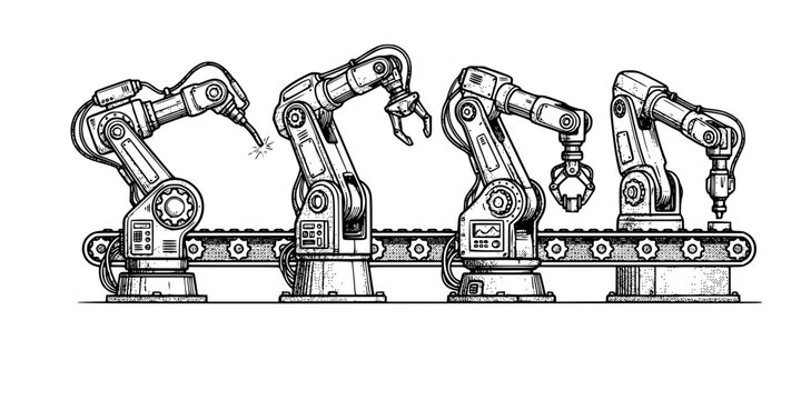 Industrial robotic arms in sequence, automation machinery, mechanical engineering technology
