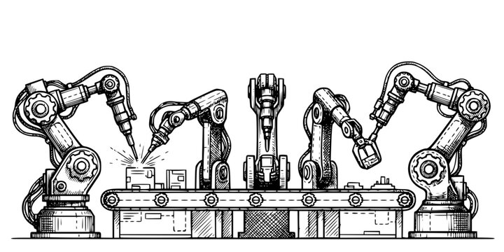 Industrial robotic arms in sequence, automation machinery, mechanical engineering technology
