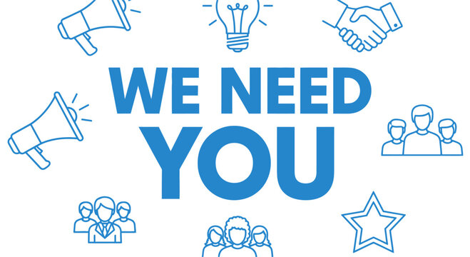We Need You recruitment banner with business and communication line icons.