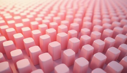 Obraz premium Rows of soft pink cubes create repeating geometric pattern. Gentle light casts subtle shadows on smooth, pastel surface. This abstract, 3D texture offers delicate, feminine backdrop for design.