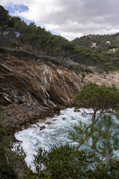 view of ocean and cliffs in costa brava, spain