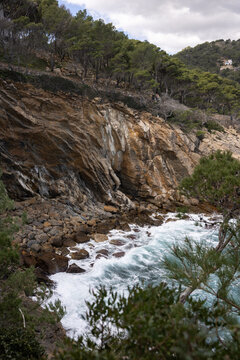 view of ocean and cliffs in costa brava, spain