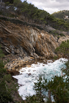 view of ocean and cliffs in costa brava, spain