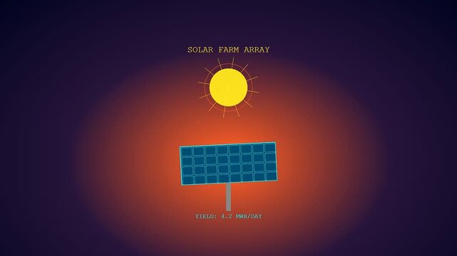 Utilizing advanced sustainable agriculture data, this motion graphic shows a solar panel array tilting precisely to follow the sun's path for maximum renewable energy yield efficiency.