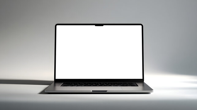 modern laptop centered on clean white background, soft shadow, minimal composition, copy space, photorealistic, studio lighting, high detail, 8k