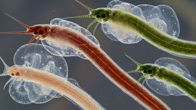 Microscopic zooplanktonic organisms with transparent vesicular structures revealed through