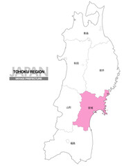 Fototapeta premium [日本地図] 東北地方の宮城県の県名入り位置地図