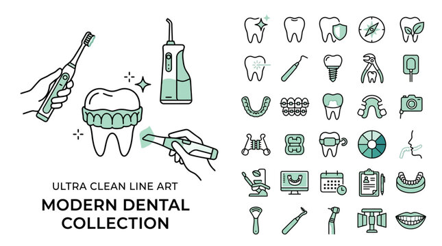 Modern Dental Clinic Collection Ultra Clean Line Art Icons