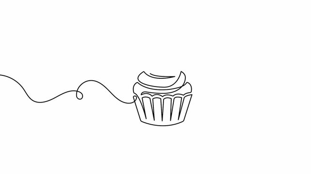 Cupcake with a single strawberry continuous line drawing animation for events
