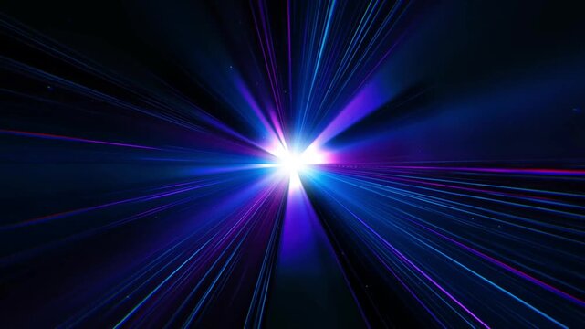 4K Ultra HD footage of a tech background media effect showcasing abstract hyper drive speed lines, neon laser light explosion, and futuristic cosmic travel motion graphics.