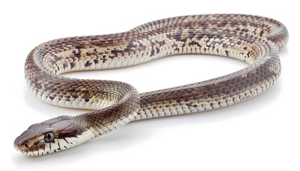 Fototapeta premium A detailed close-up shot of a brown patterned snake isolated on a white background.