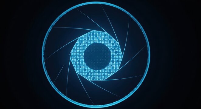 Digital blue eye iris scan technology.