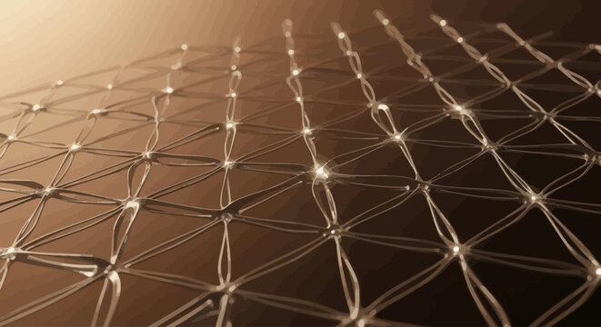Abstract macro shot of a diamond patterned woven mesh with soft lighting creating a glowing effect