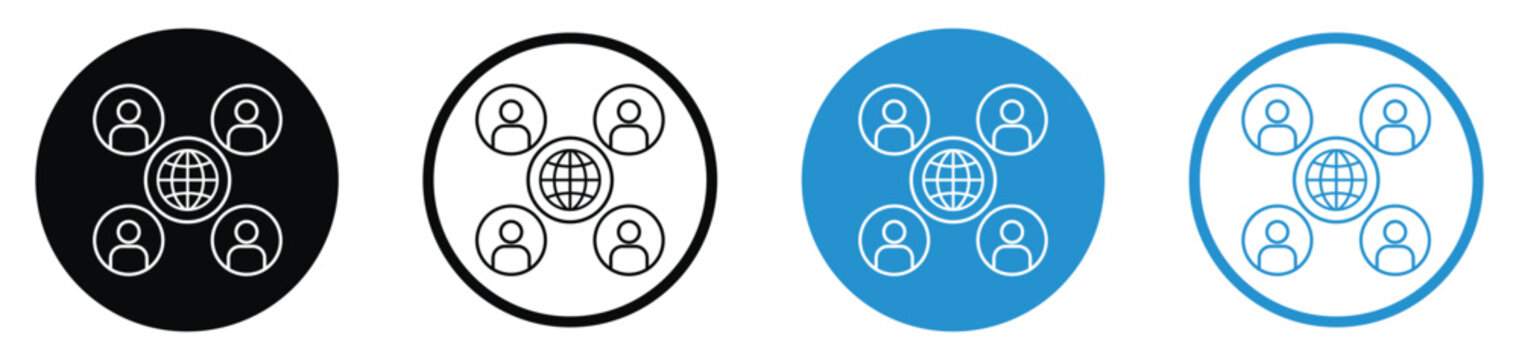 Professional vector icon set showing team member avatars surrounding a central gear. Represents automated business workflow, human resources management, and technical team synergy.