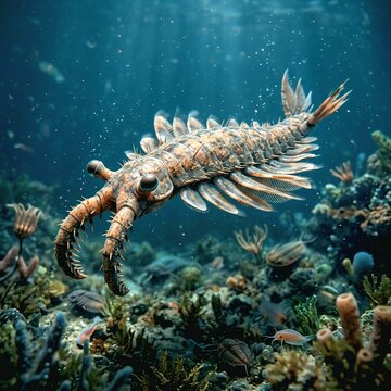 Anomalocaris Swimming in Cambrian Ocean
