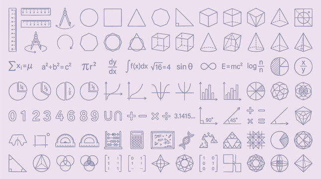 Collection of Mathematical Symbols and Geometric Shapes for Education and Science.