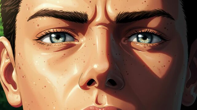 Intense Gaze: A close-up shot captures the unwavering focus of a person, their eyes conveying a depth of emotion and contemplation. This image embodies intense concentration.
