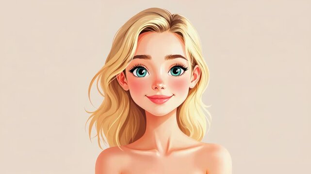 Radiant Smile: A portrait of a fair-skinned female, with luminous light blonde hair, embodies an aura of joy and confidence, with her smile the focal point, captivating the viewer with its charm.