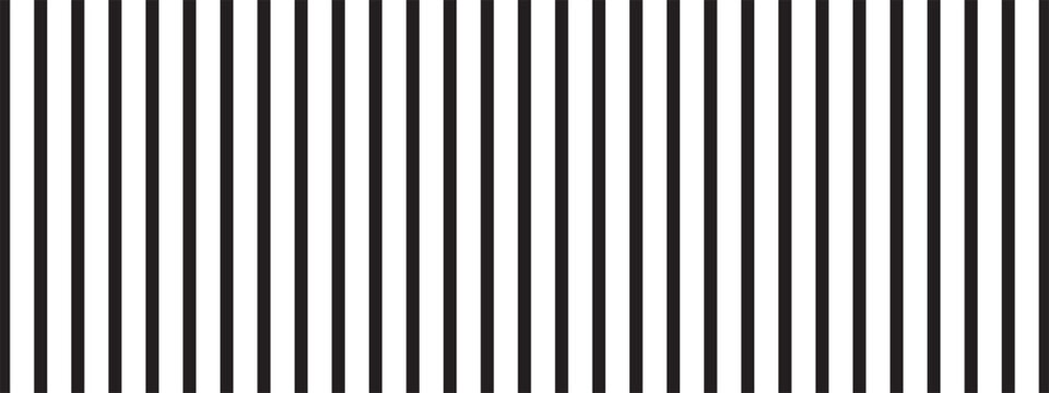 Repeated vertical black parallel straight lines on white background. Simple striped print. Structure of prison bar or shutters. Vector graphic minimalistic illustration