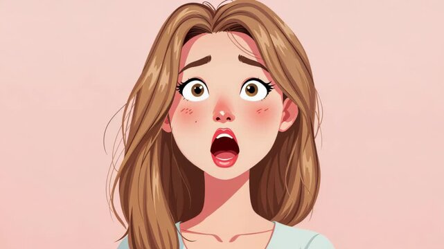 Surprised Portrait: A portrait of woman expressing astonishment or shock with widened eyes and an open mouth, her hair flowing around her as a depiction of a surprised face.