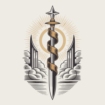 Dagger with twisted handle and star.