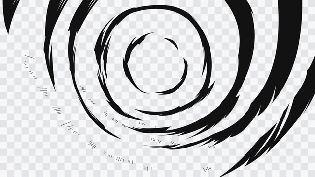 Abstract manga spiral motion effect with dynamic circular energy lines isolated on transparent background.